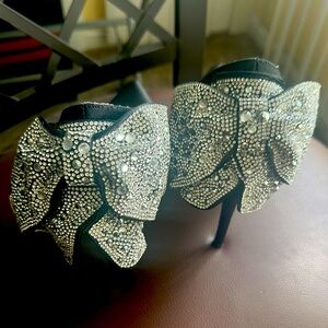 Betsey Johnson Black and Silver Rhinestone Heels